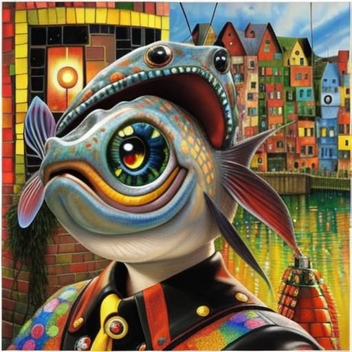 Angler Fish Oil Painting in Pop Surrealism Style