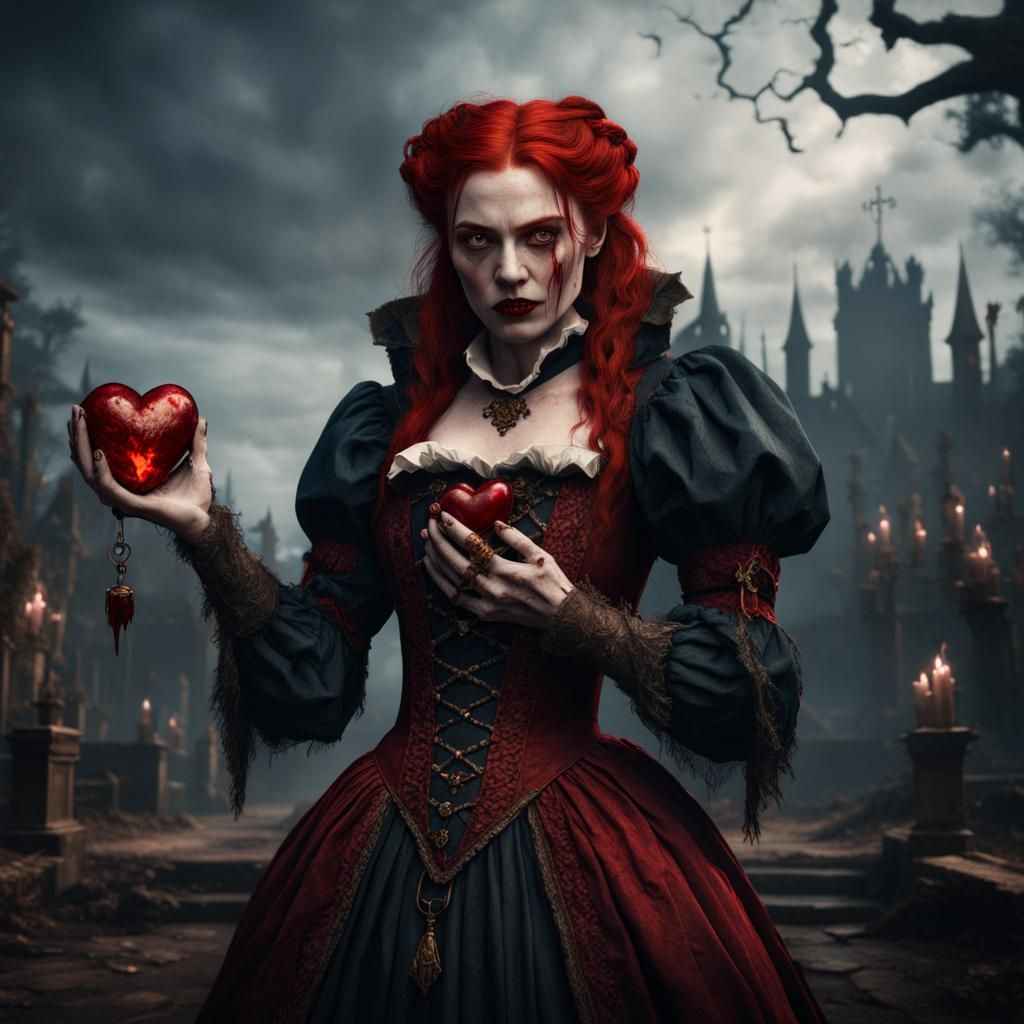 Vampire Girl with Bloody Heart: Fantasy Art