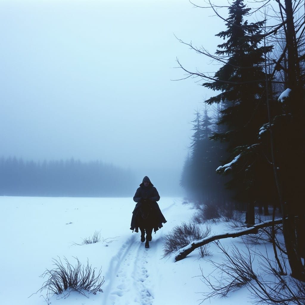 Ethereal Knight in Winter Landscape