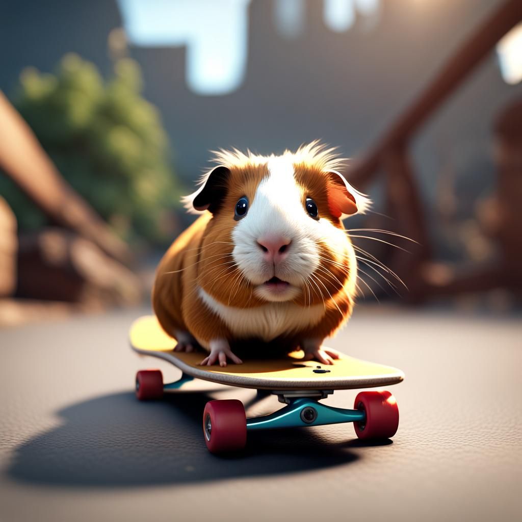 Guinea Pig on Skateboard in 3D Game Style