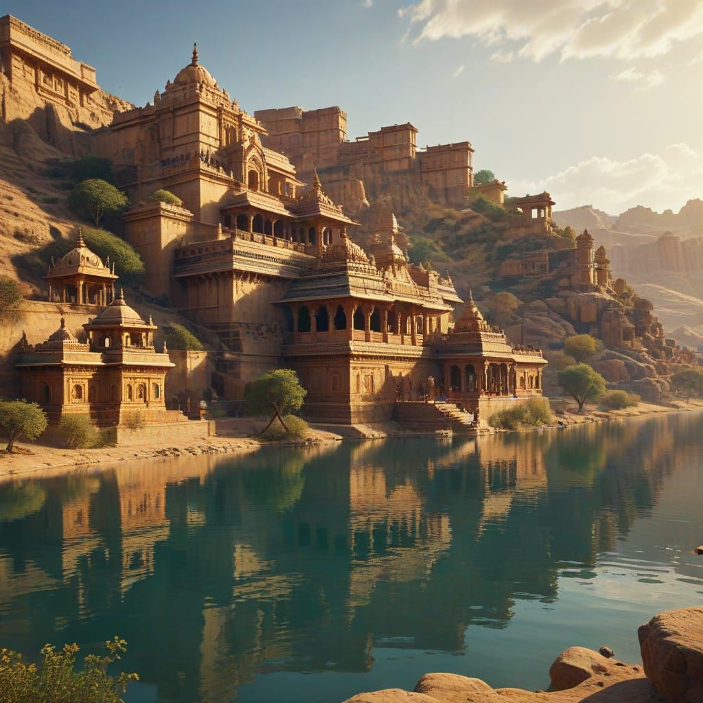 Fantasy Concept Art of Gadisar Lake in Rajasthan