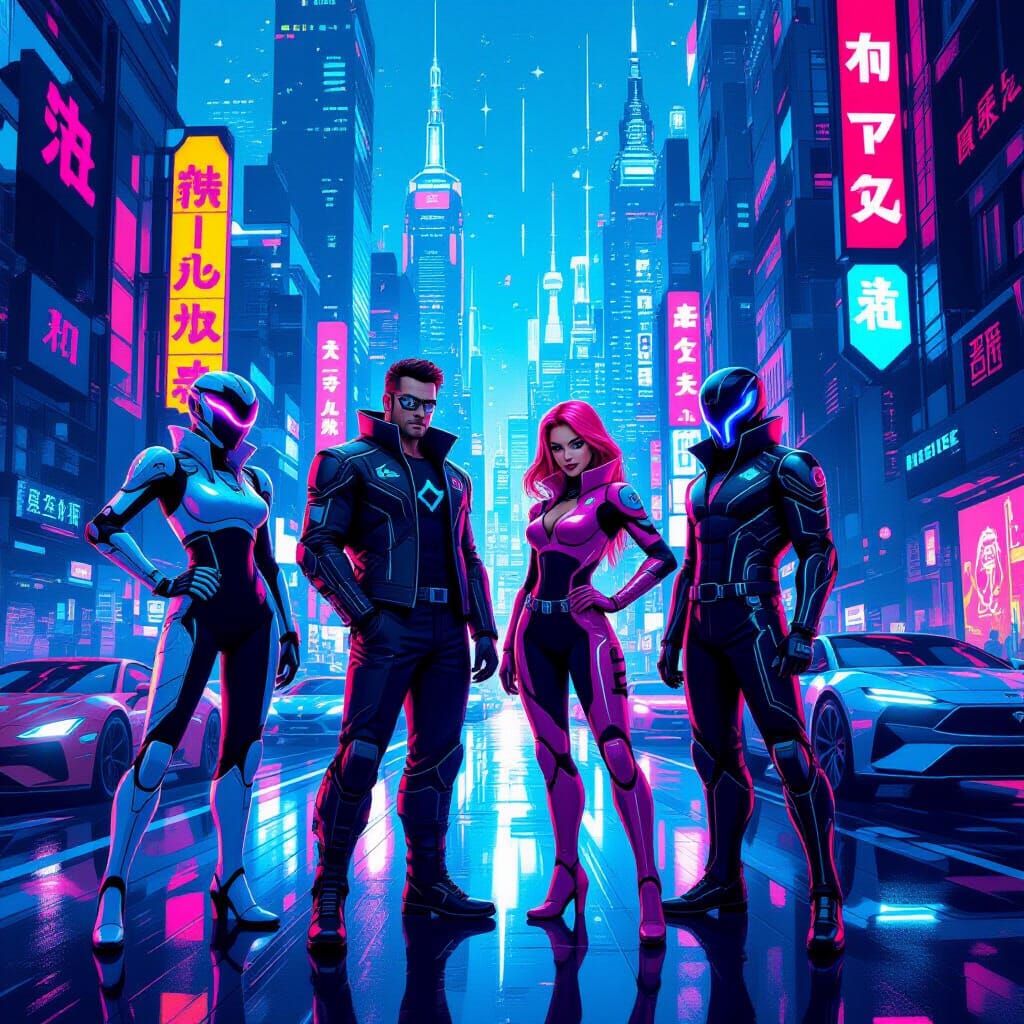 Futuristic Franchise Celebration in Cyberpunk Style