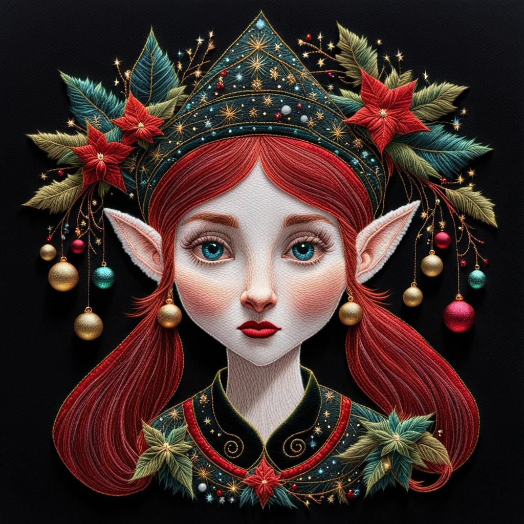 Embroidered Christmas Elf Portrait in 3D