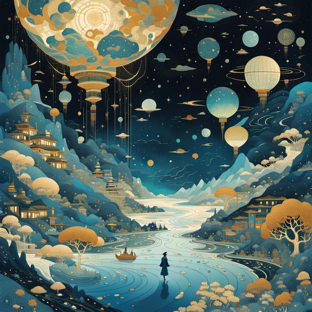 Cosmic Dreamscape in Maximalist Style