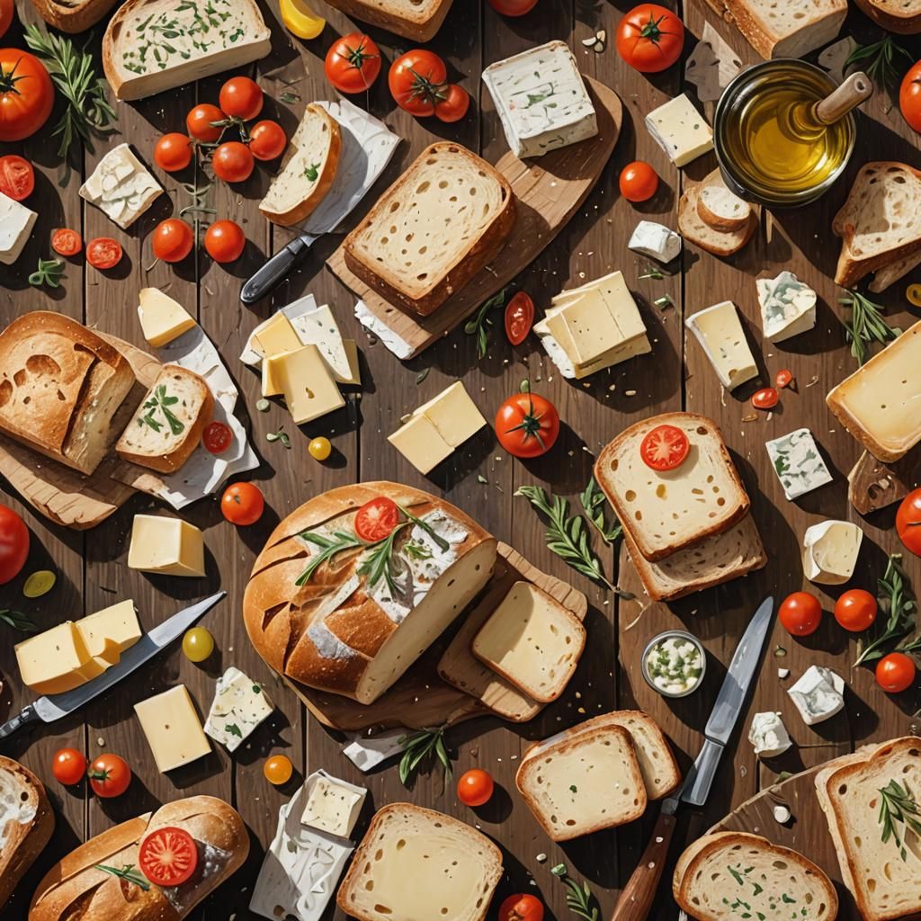 Hyperrealistic Bread and Cheese Still Life