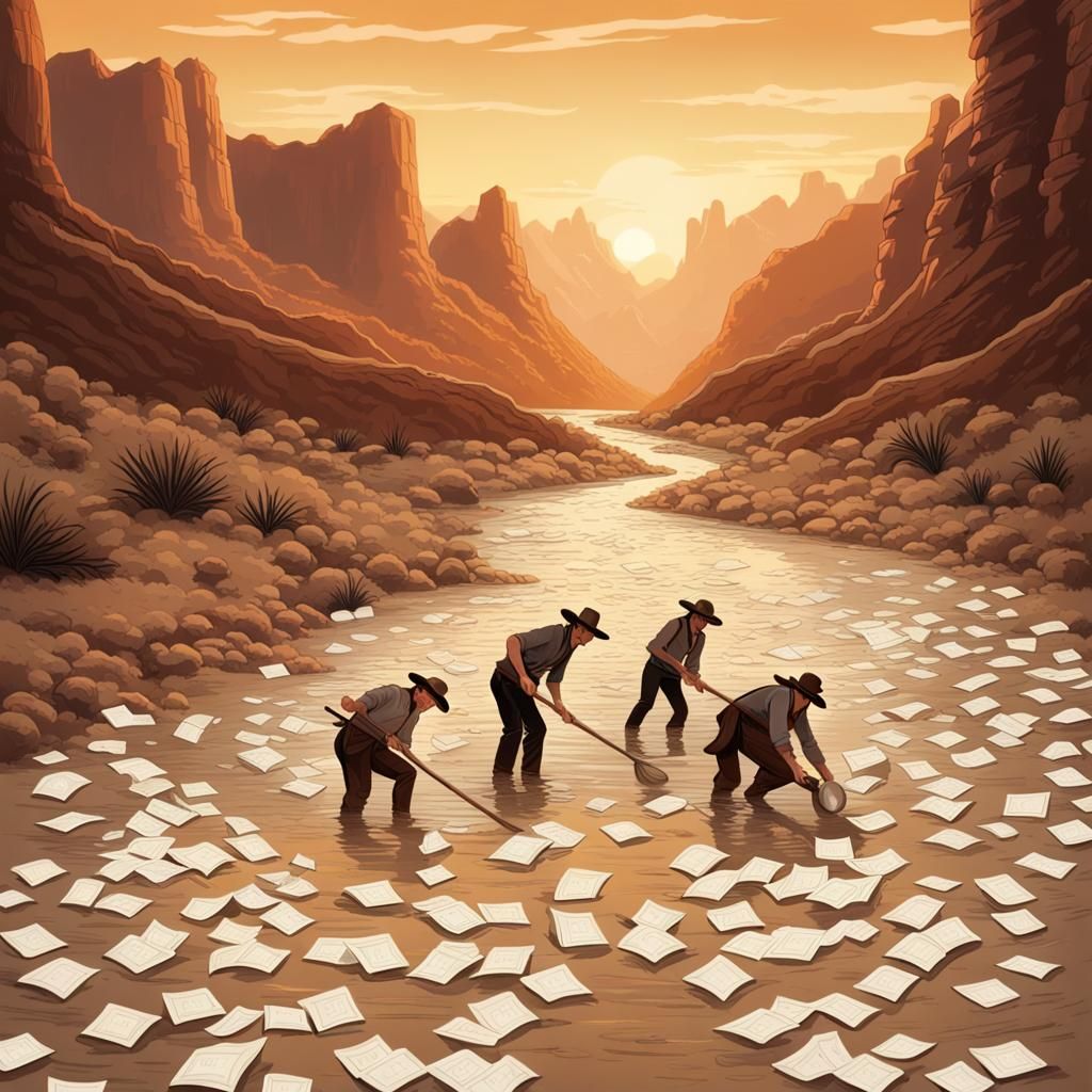 Workers Panning for Gold Ore in a River of E-Mail