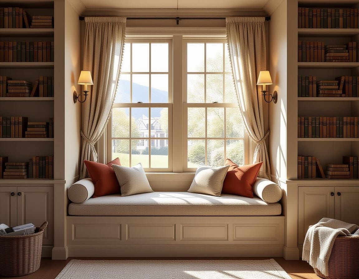Cozy Book Nook with Warm Lighting, Ultrarealistic