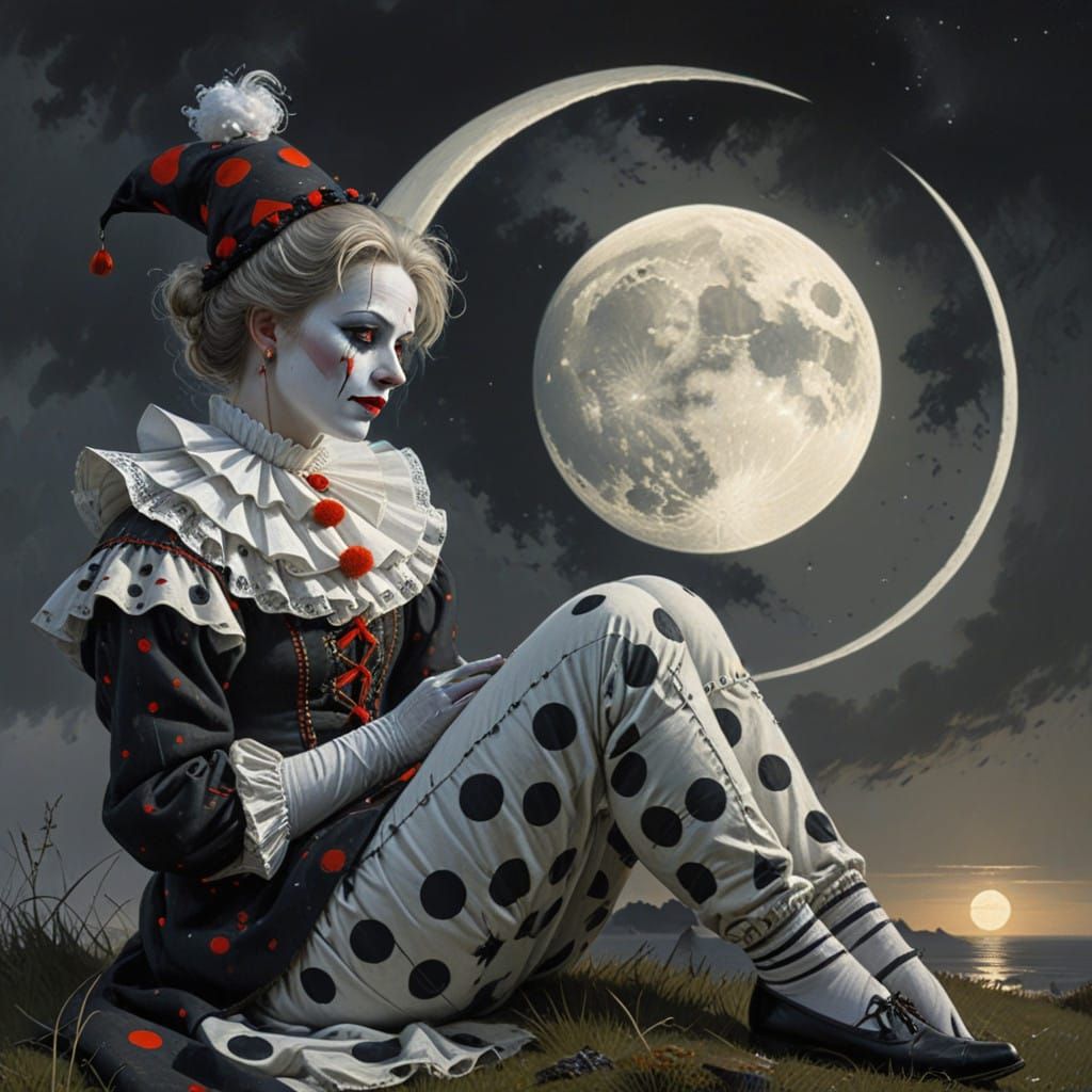Felt Moonlit Clown in Soothing Black and White