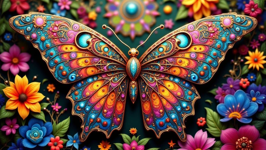 Kaleidoscopic Butterfly in Art Nouveau Style