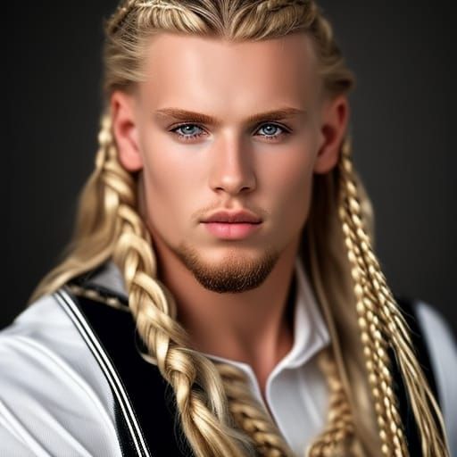 Handsome Viking Portrait with Braids in Studio Lighting