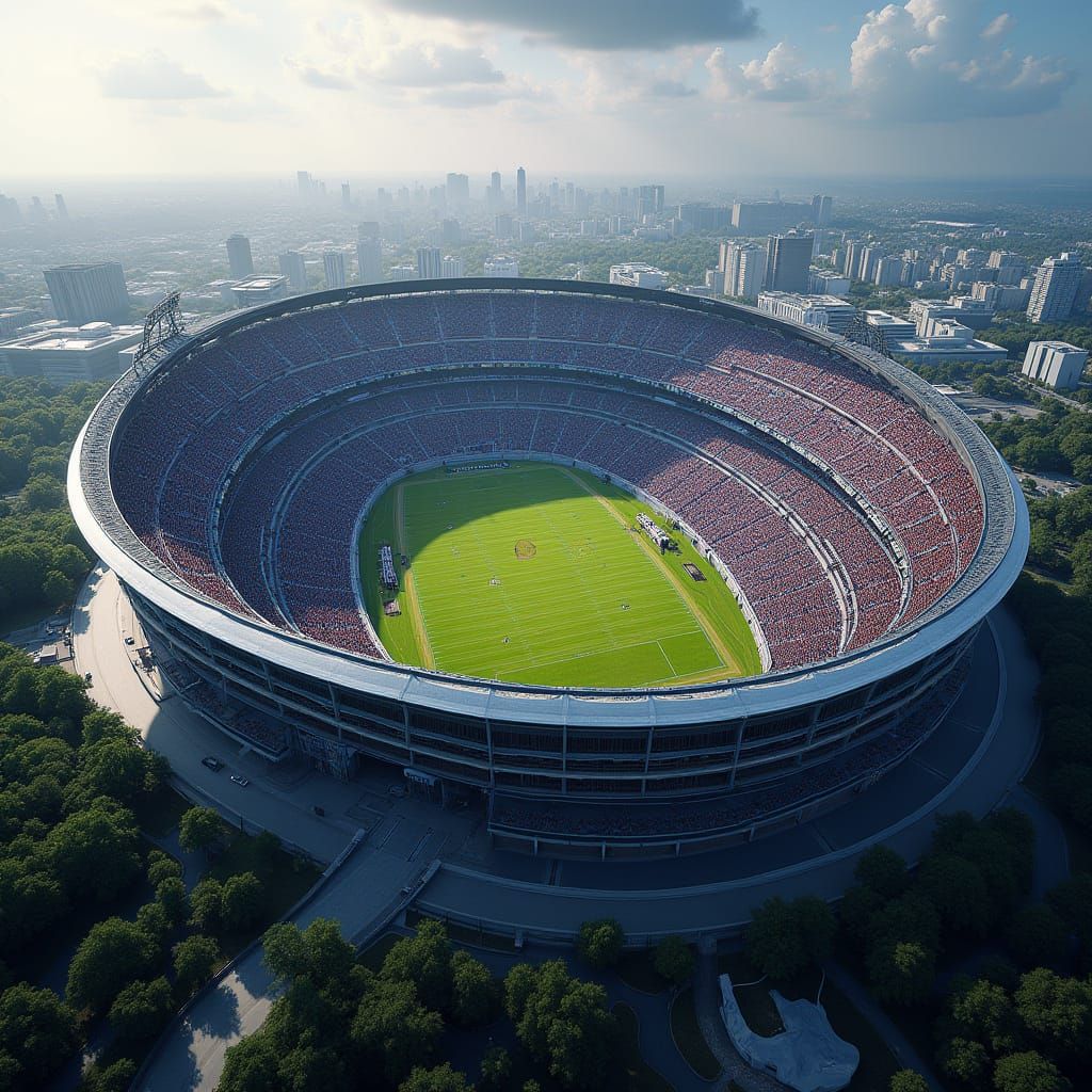Gigantic Futuristic Sports Stadium in a Horseshoe Configurat...