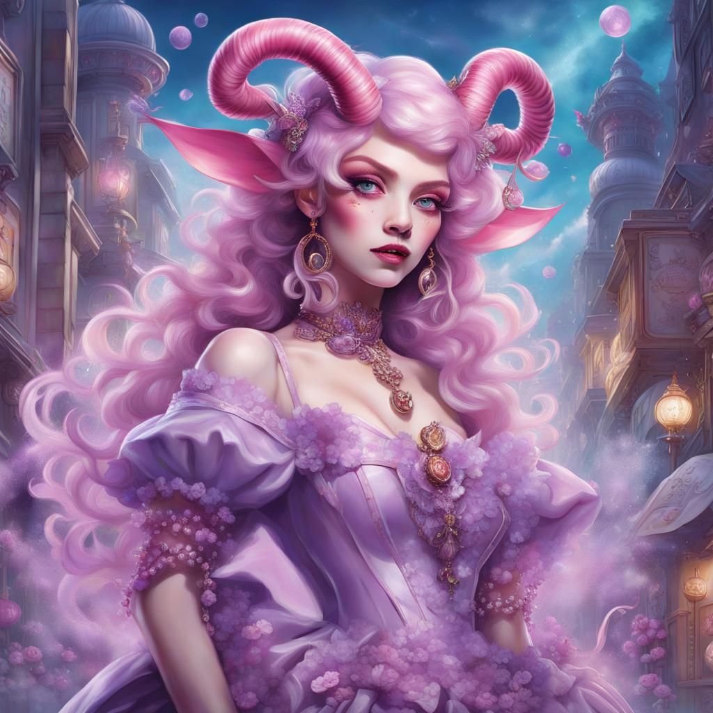 Playful Tiefling in Harajuku Style Fantasy Art