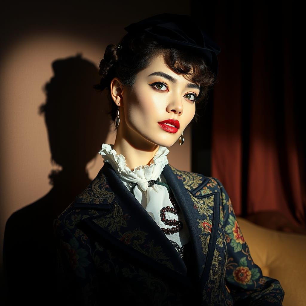 Fashion Model in Vintage Attire, Fine Art Photography