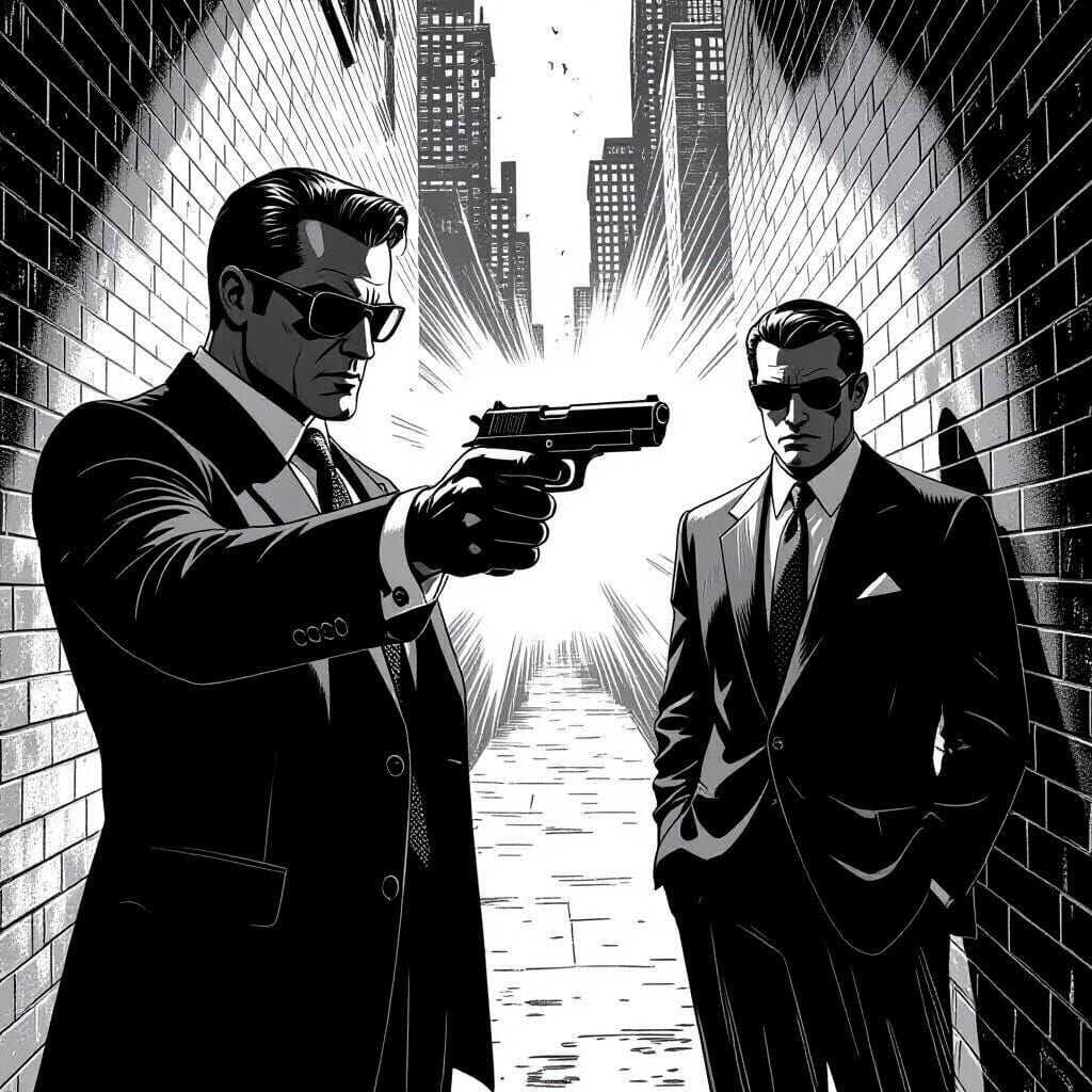 Spy Confronts Mafia in Noir Alleyway