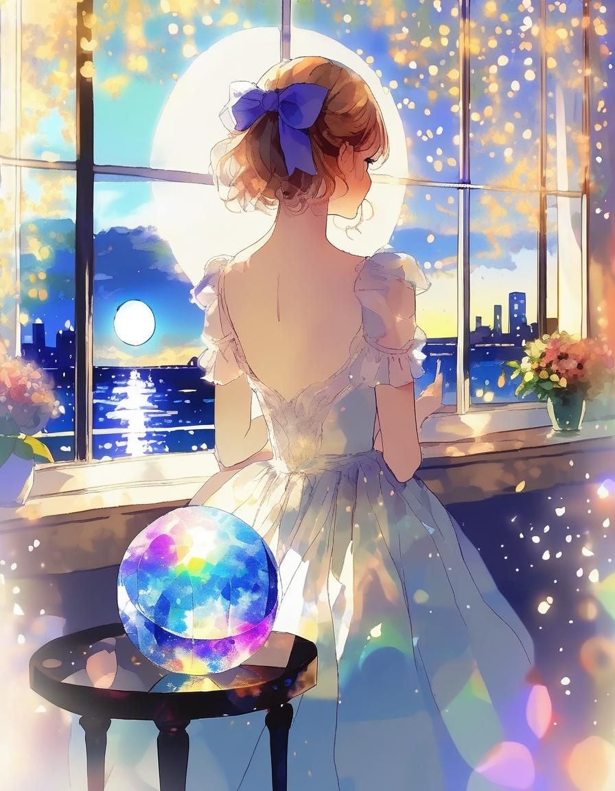 Anime Portrait with Painterly Triadic Colors and Reflections