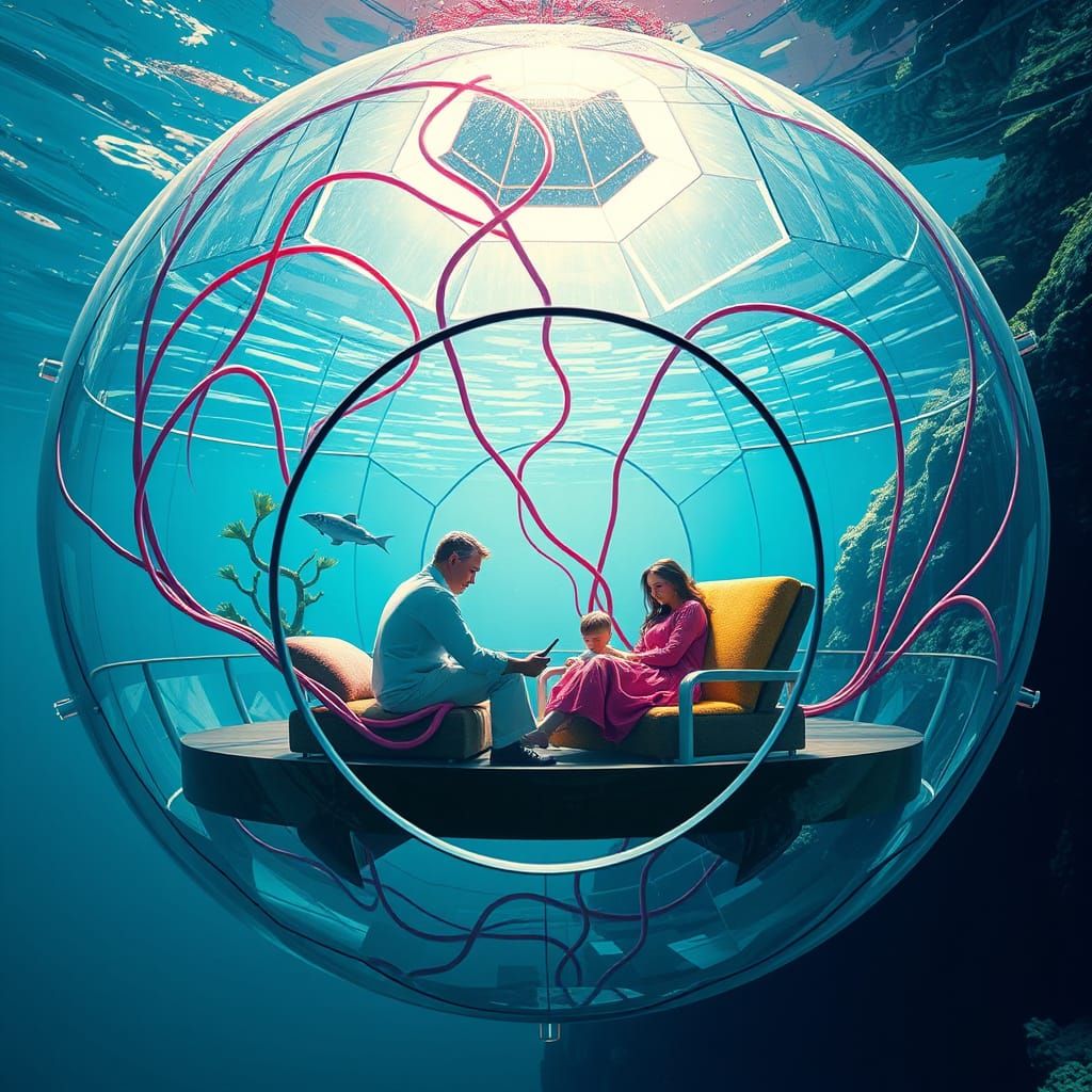 Futuristic Underwater Home in Abstract Cubism Style