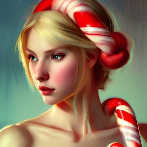 Candy Cane Blonde Girl Portrait in Artgerm Style