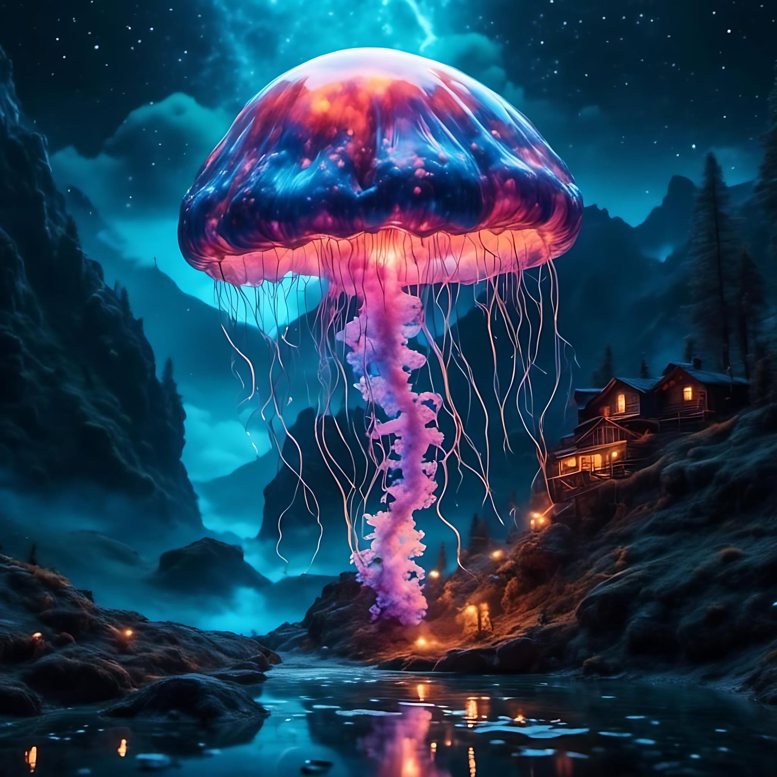 Electric Bioluminescent Jellyfish Acrylic Art