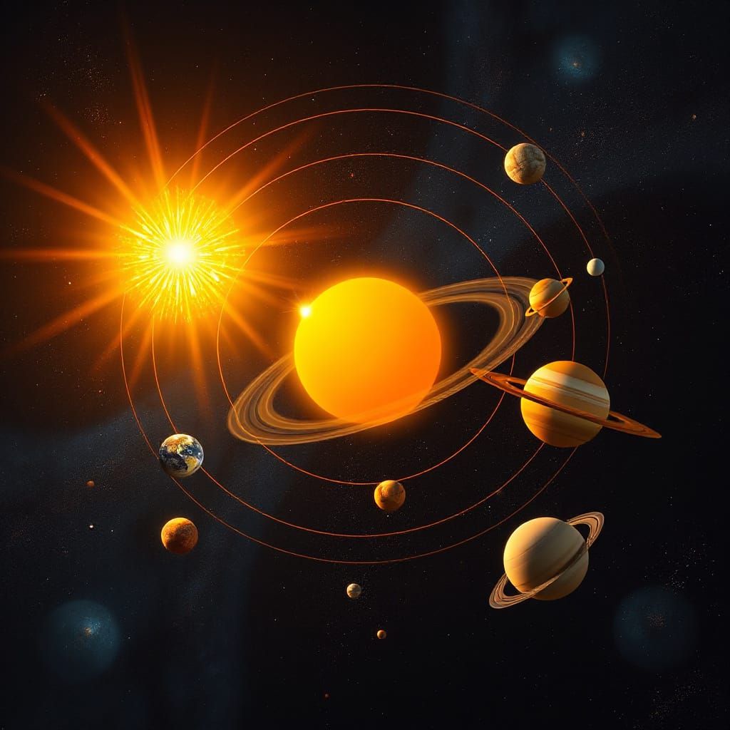 Our Solar System in Dynamic Digital Painting Style