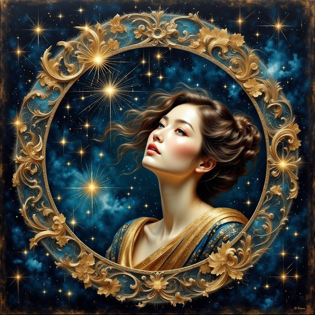 Japanese Constellation Woman on Aged Parchment