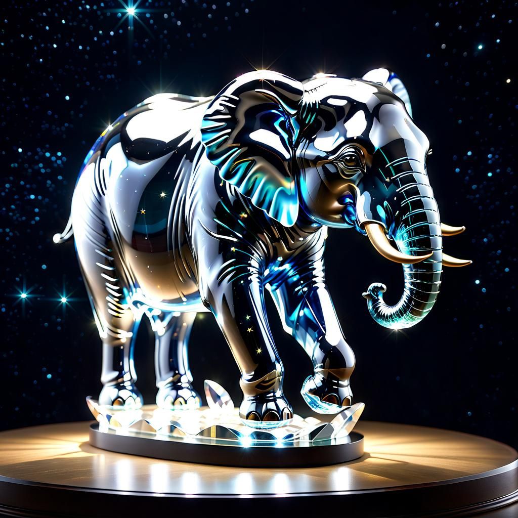 Glass Elephant Sculpture in Surreal Fantasy