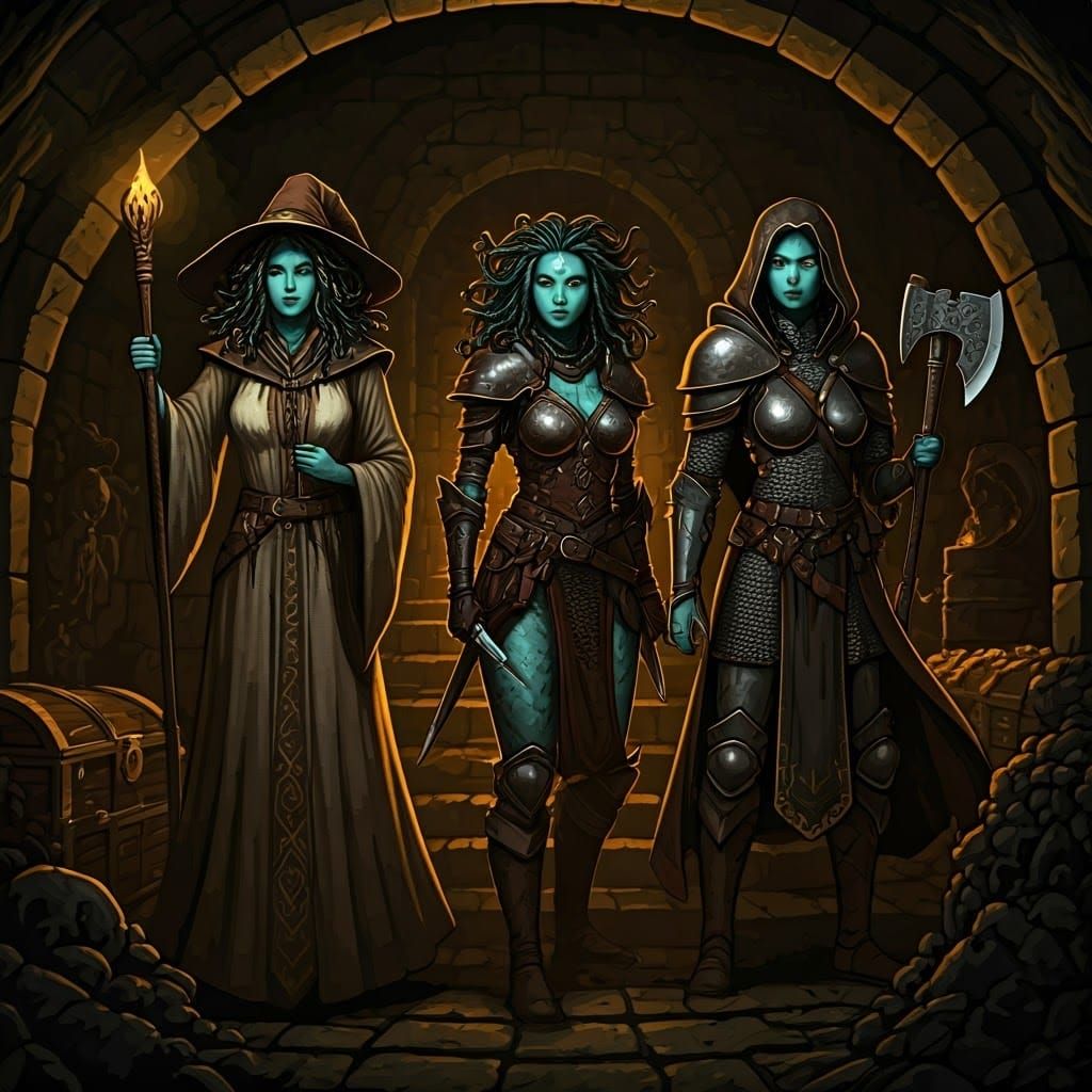 Medusa Adventurers on a Dungeon Crawl
