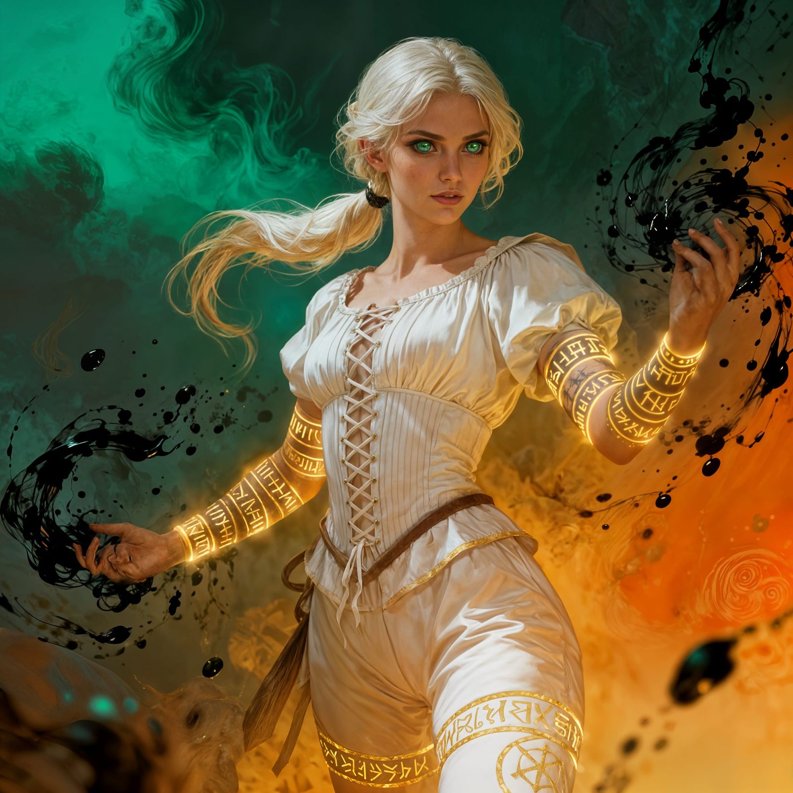 Sorceress with Glowing Tattoos in Dynamic Lighting