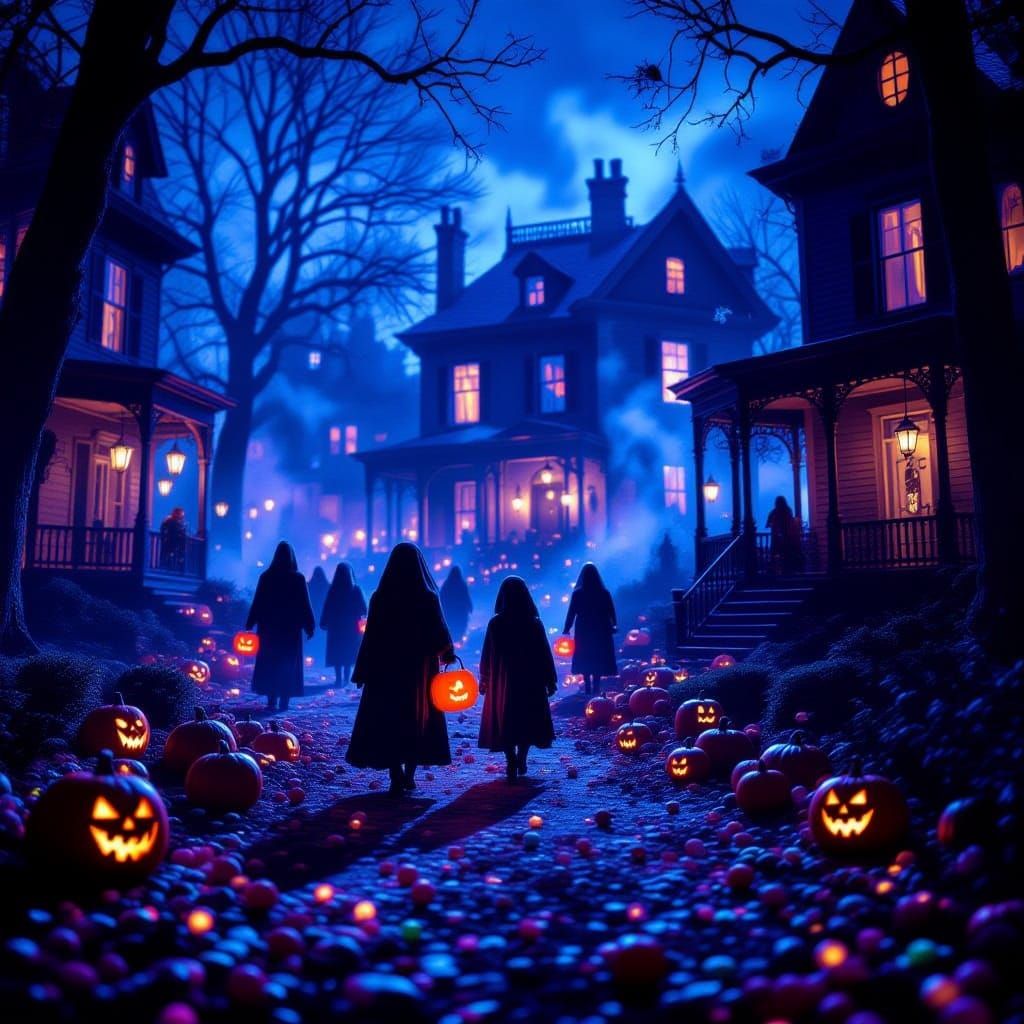 Haunting Halloween Night: Trick-or-Treating in Spooky Specta...