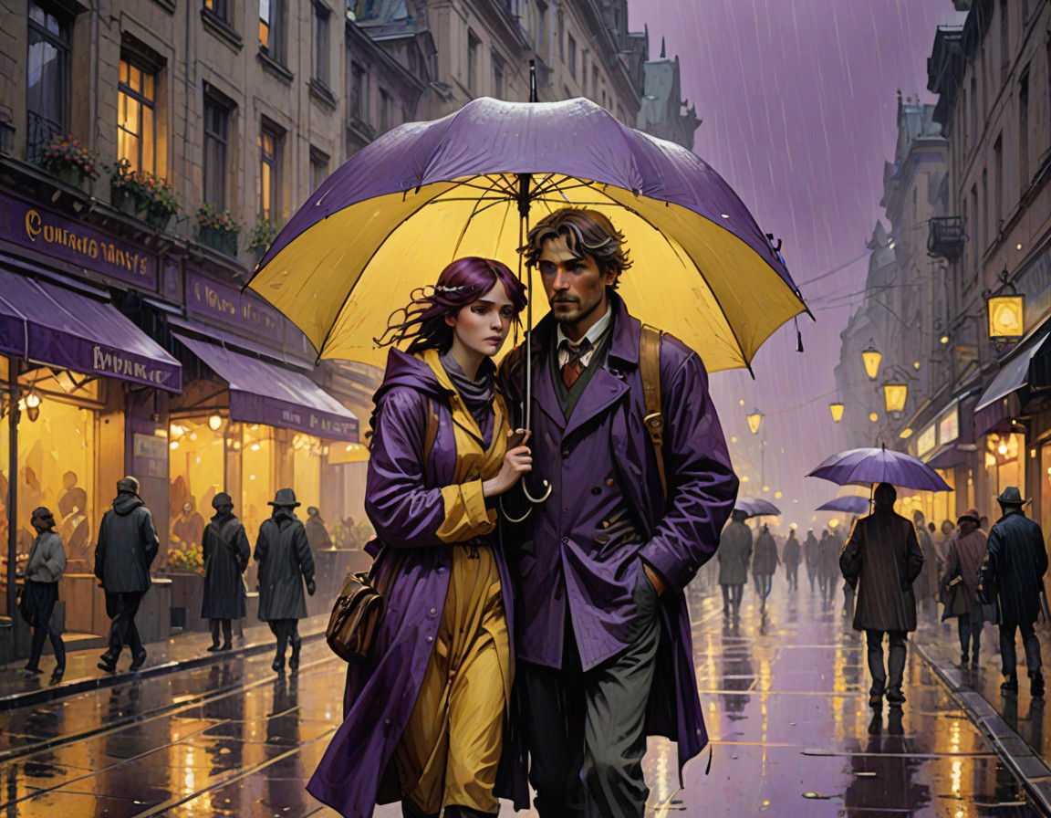 Whimsical City Dwellers Brave the Rain in Vibrant Watercolor...