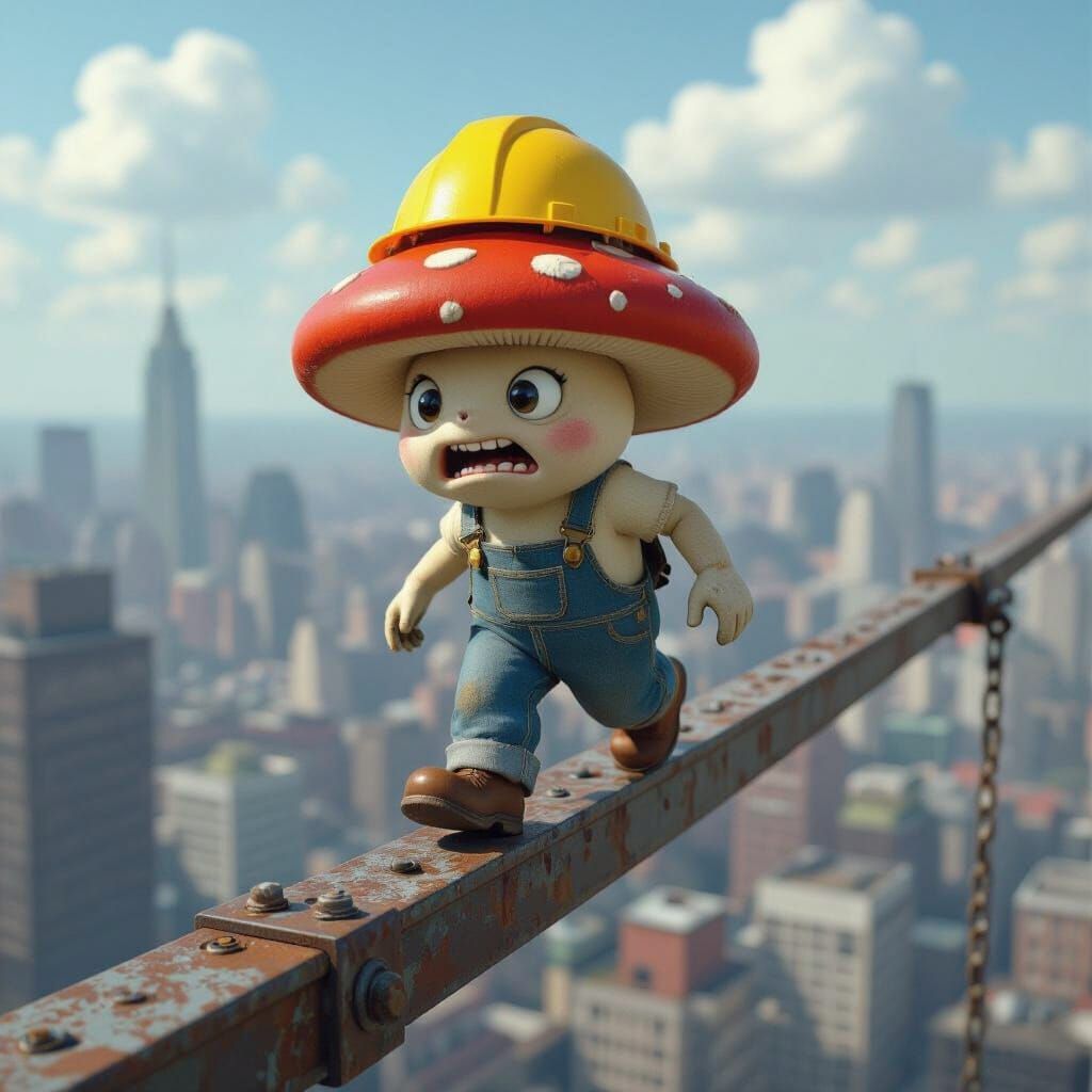 Mushroom Construction Worker Inspired by Anime Art