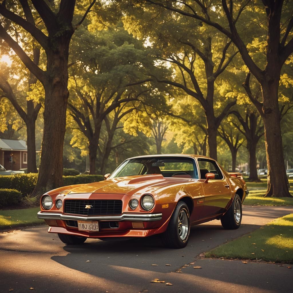 Candy Apple Red 1976 Camaro in Photorealistic Style