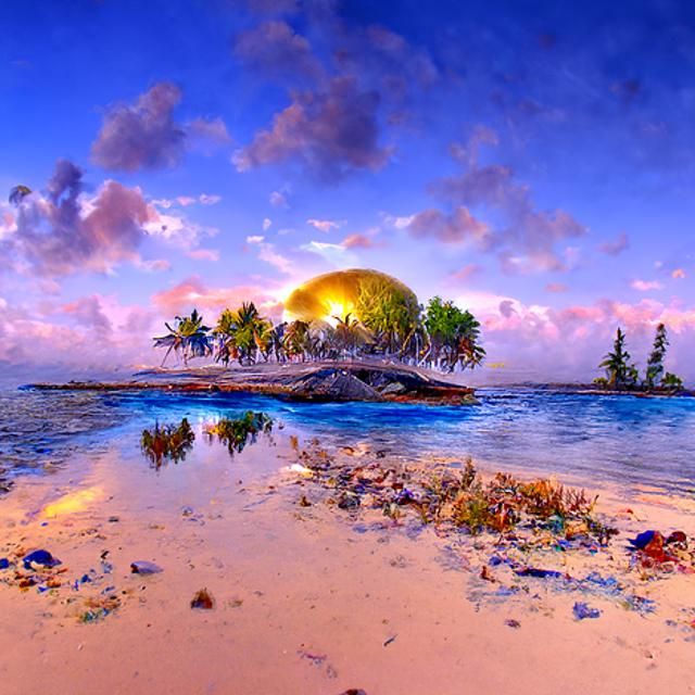 Mystical Sunset at Atoll Beach: Digital Painting