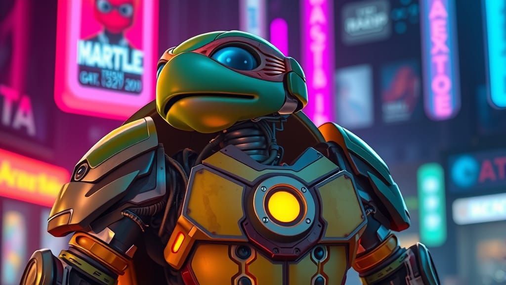 Anime Mecha Turtle with Bokeh Effect