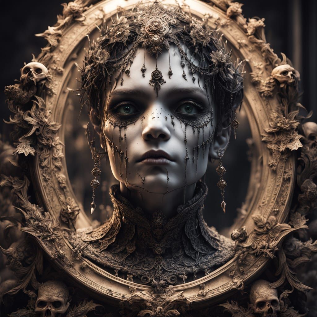 Porcelain Warrior Doll Cracked Facade in Film Noir Lighting