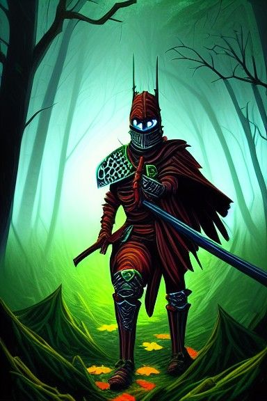 Zombie Knight in Dark Forest: Digital Artwork
