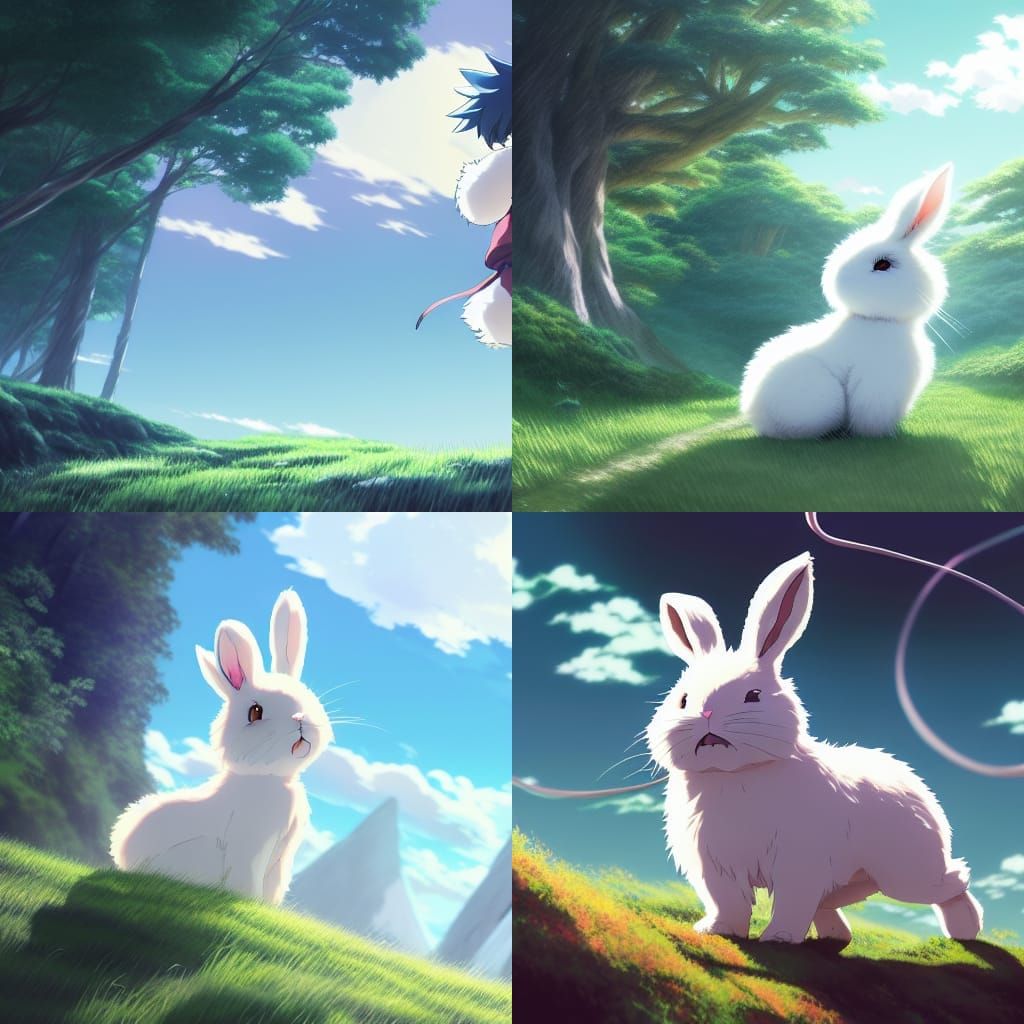 Energetic Bunny by River: Studio Ghibli Anime