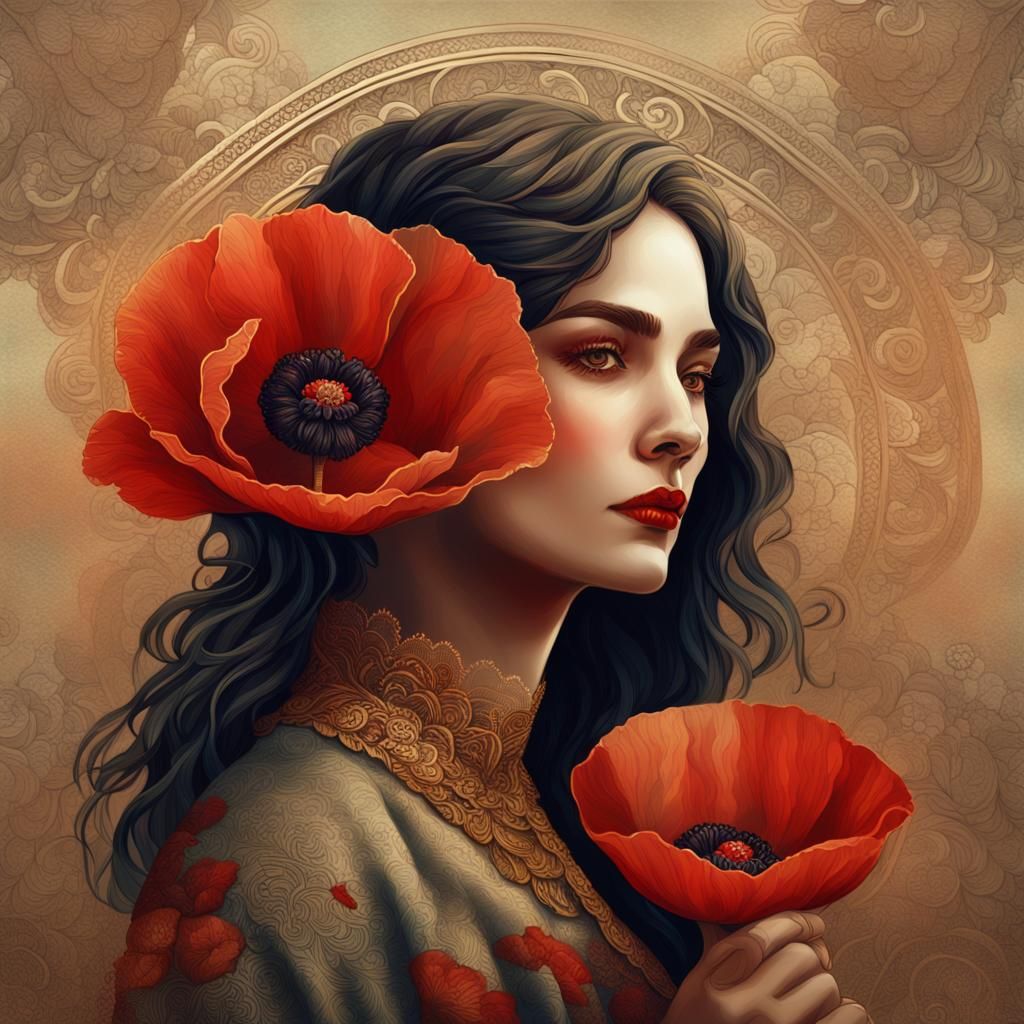 Poppy Portrait in Fantasy Realism, 8K