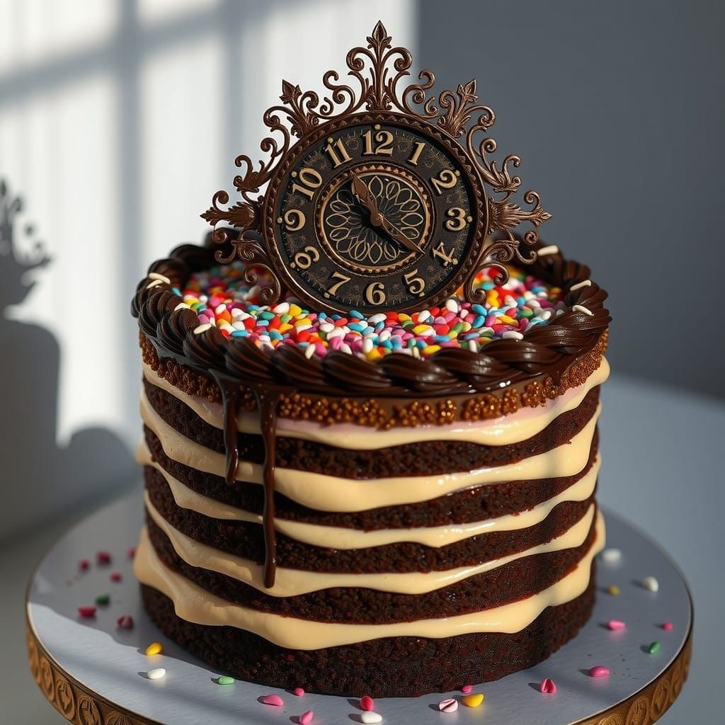 Decadent Chocolate Cake with Clock Face