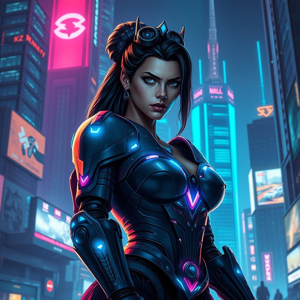 Futuristic Princess Defies Cyberpunk Cityscape with Robotic ...