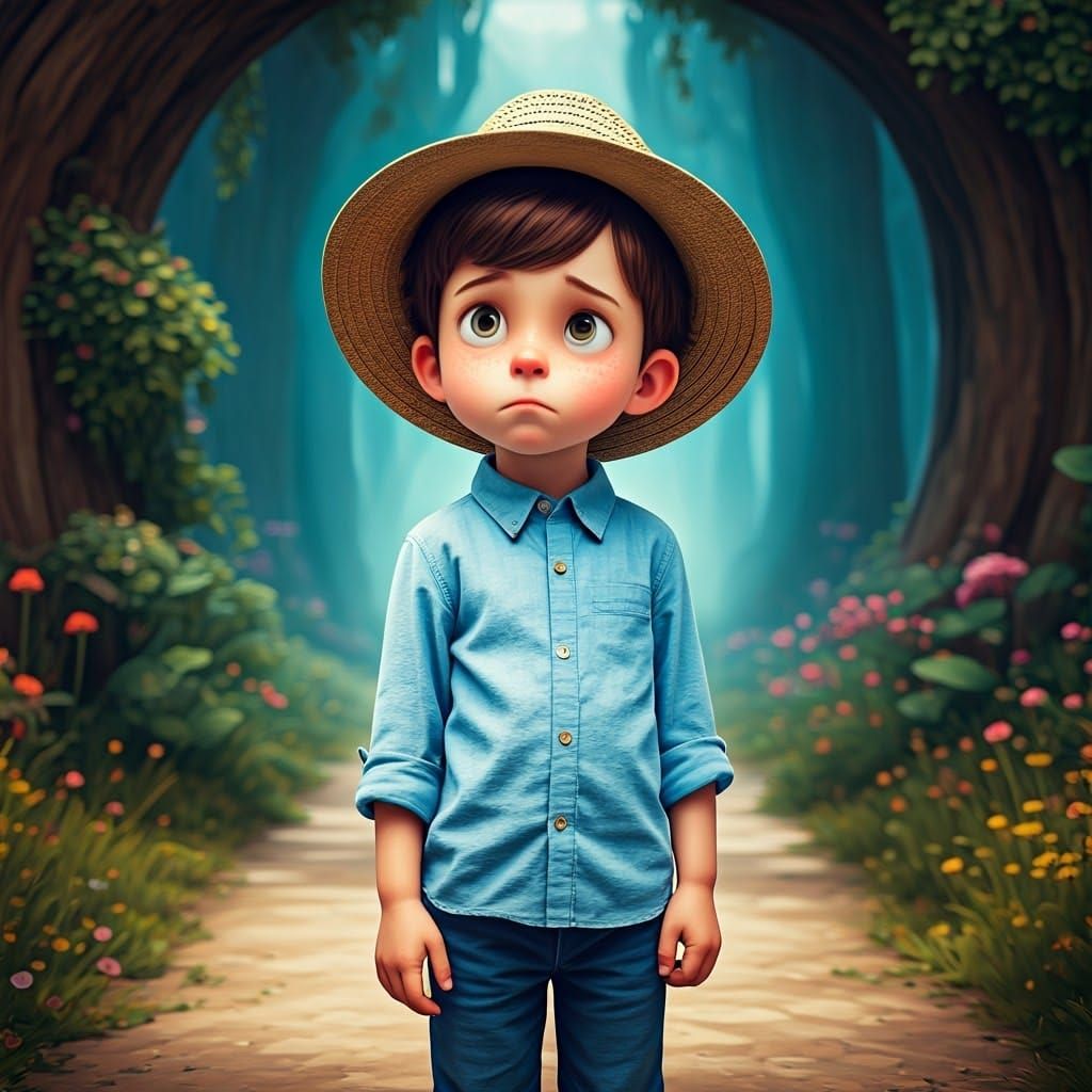 Whimsical Boy in Dreamy Wonderland