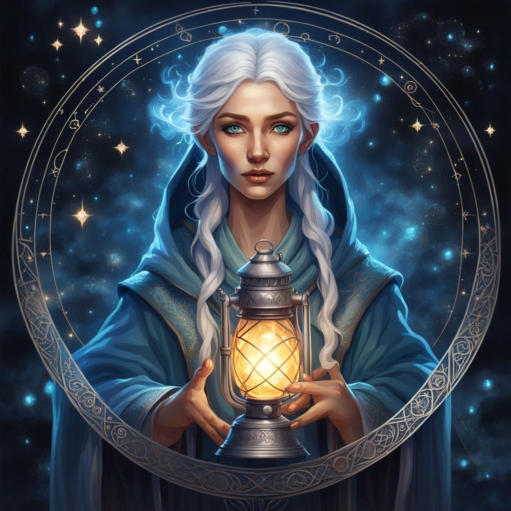 Elven Wizard Portrait with Celestial Lantern, Artgerm Style