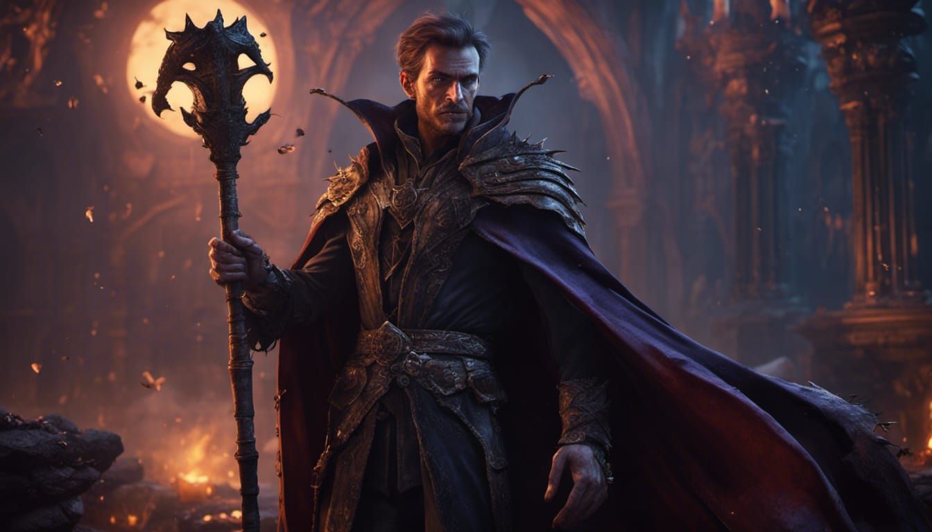 Handsome Warlock Holding a Bat: Fantasy Concept Art