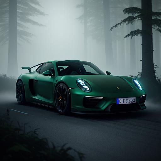 Porsche 913 Races Through Mystical Neon Forest