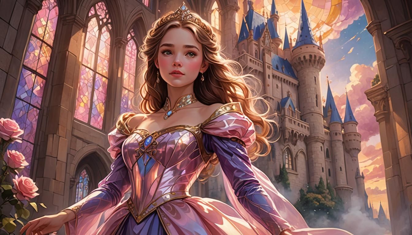 Princess Enters Sky Castle: Whimsical Fantasy Art