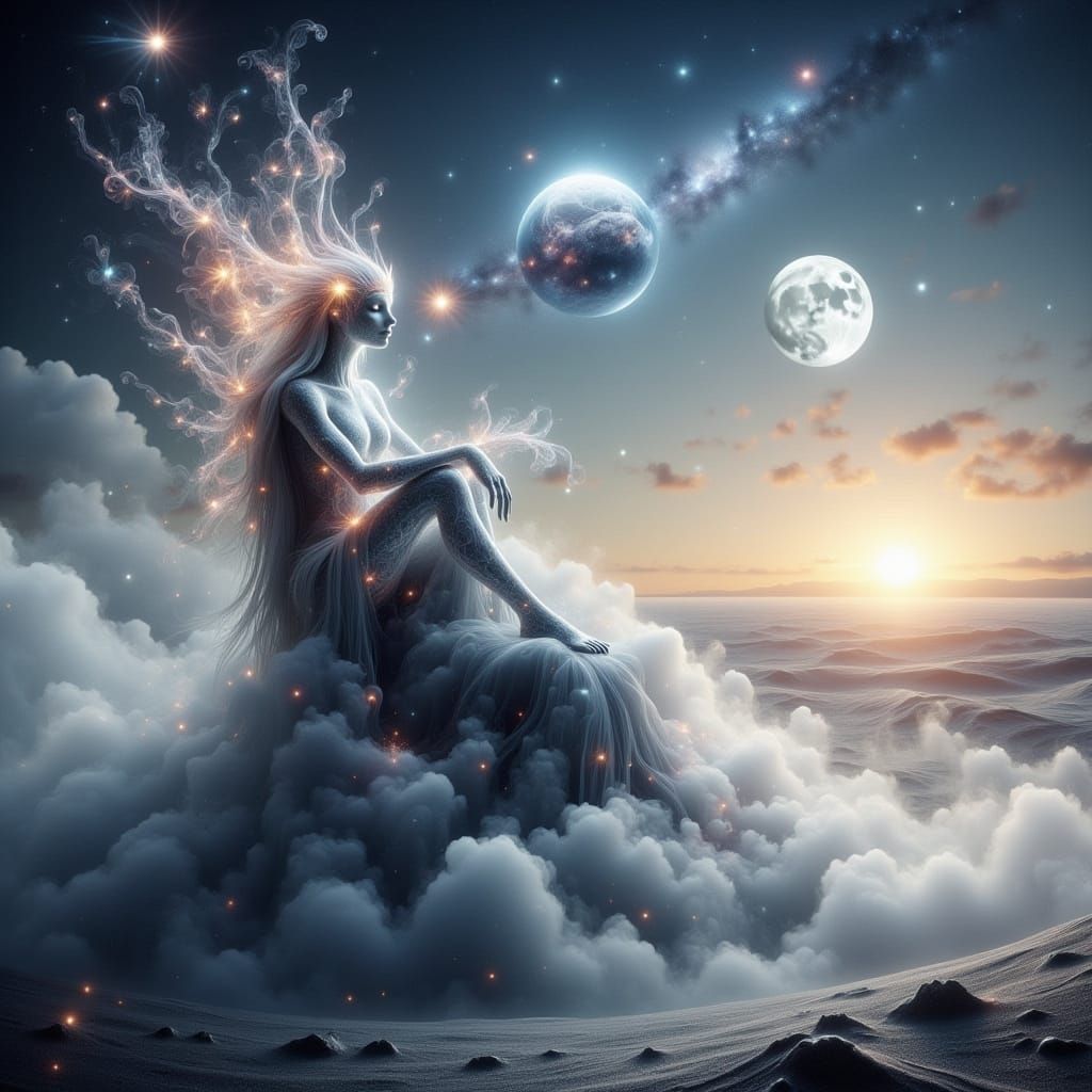 Majestic Cloud Queen on Ethereal Alien Desert Throne