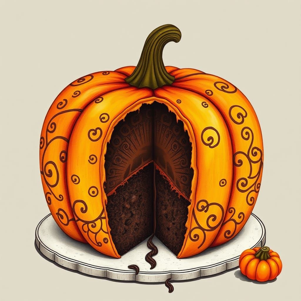 Jack-o'-Lantern Cake Illustration in Folk-Art Style