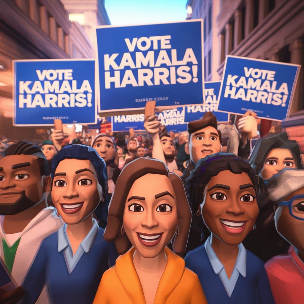 Enthusiastic Crowd Holding Vote Kamala Harris Signs