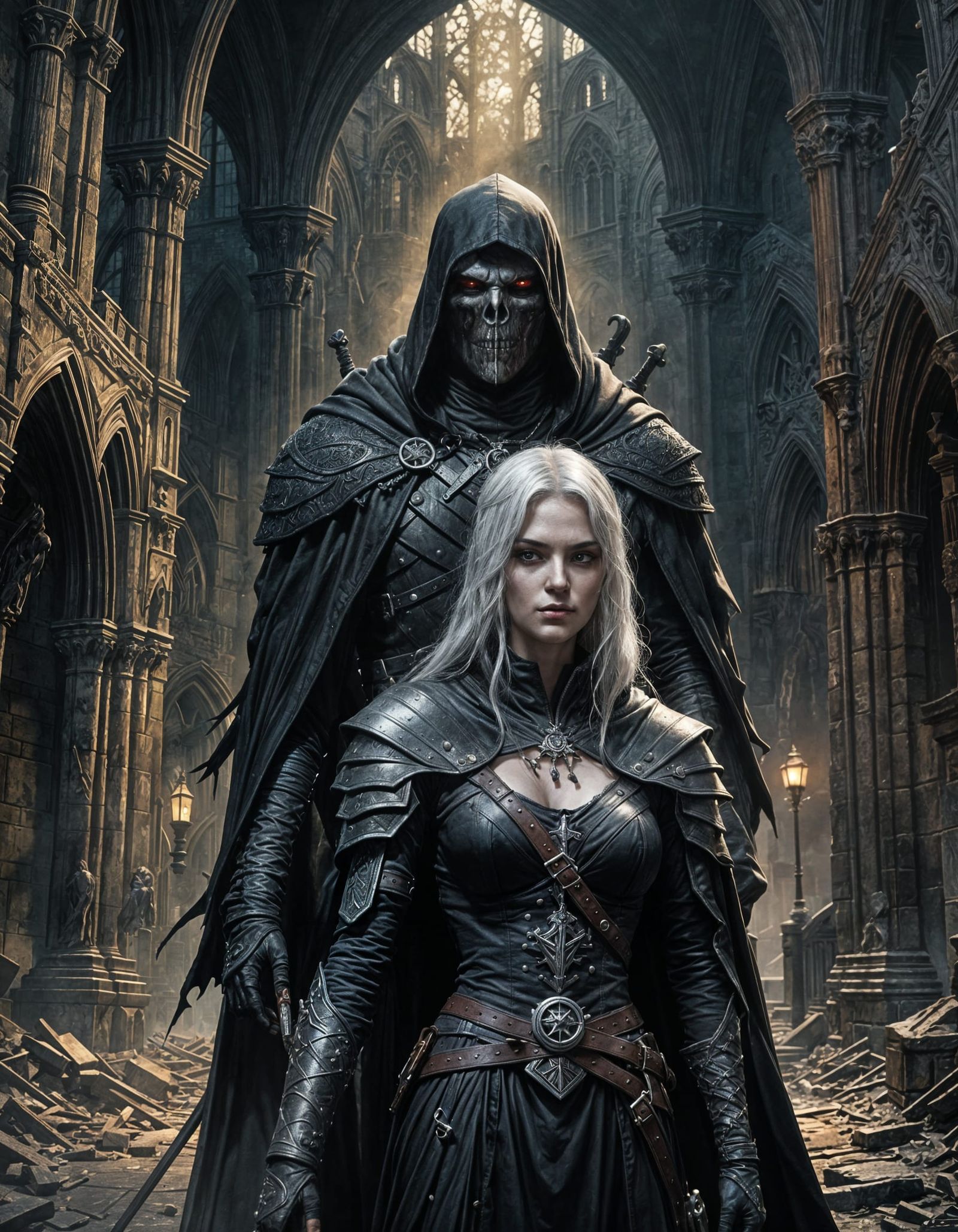 Dark Fantasy Grim Reaper and Pale Cursed Beauty in Gothic Me...