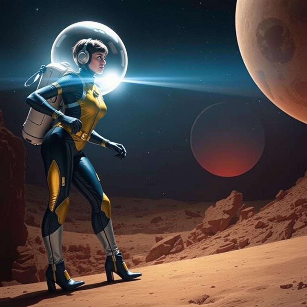 Retro Sci-Fi Woman on the Moon
