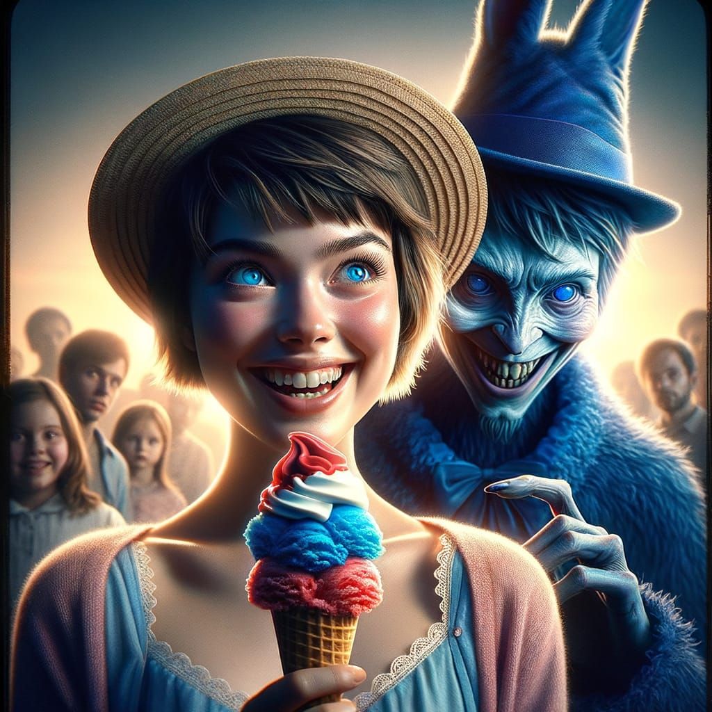 Joyful Girl and Ominous Creature Digital Painting